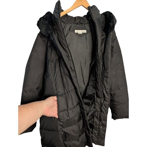 Larry Levine Womens Black Down Coat Faux Fur Hood 3X Long Warm Winter Puffer - Picture 14 of 16